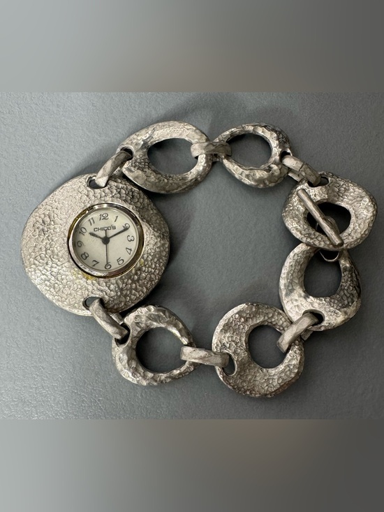 Chico's Jewelry - Chico's Hammered Silver-Tone Link Watch Bracelet vintage style